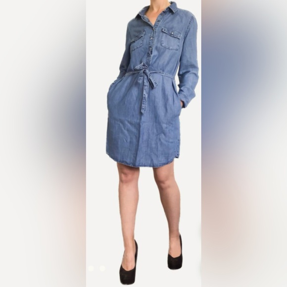 BODEN Women’s Denim Shirt Dress Linen Blend Long Sleeve Belted Snaps Size 12 - Picture 1 of 8